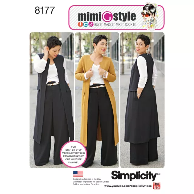 SIMPLICITY 8177 MISSES COAT PANTS & VEST Sewing pattern Sizes 10-18 & 20W-28W
