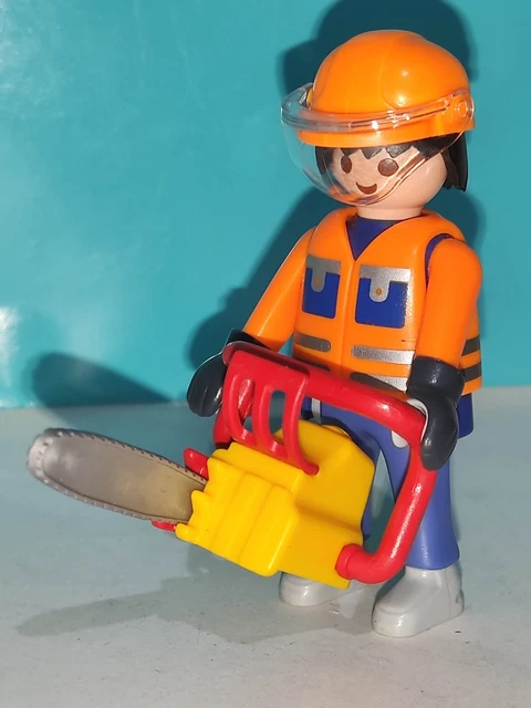 PLAYMOBIL FIGURA OBRERO Con Motosierra Tablon Tabla Obra