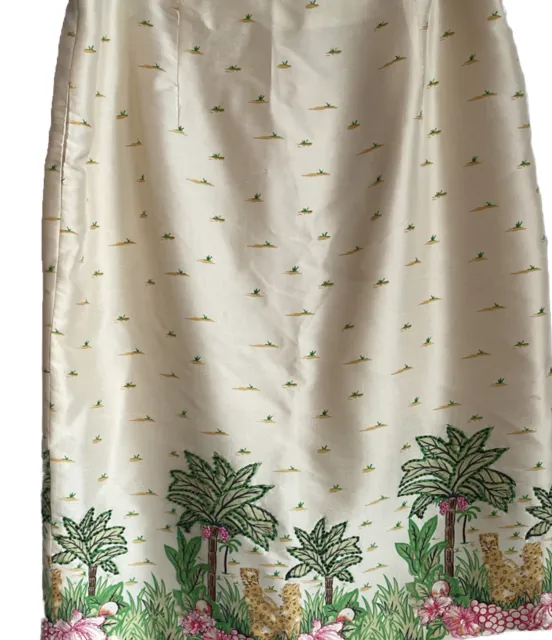 Silk Club Collection Ivory Beaded Lined Pencil Skirt Palm Trees size 8