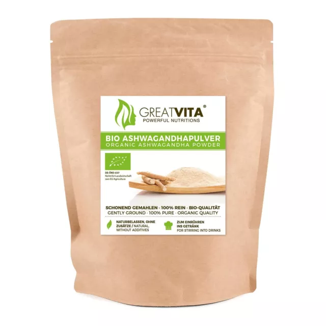 GreatVita Bio Ashwagandha Pulver 800g | 100% rein Ashwaganda Wurzel gemahlen