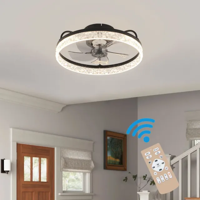 Crystal LED Dimmable Ceiling Fan Invisible Blades Chandelier with Remote Control