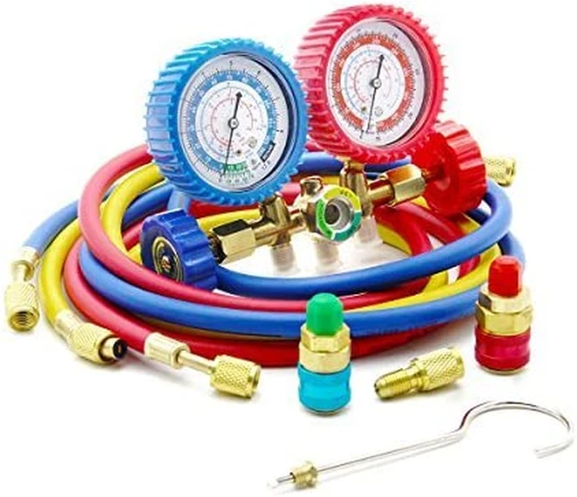 Manifold Gauge Kit Manometro Tubi R134A R12 R22 R502 AC Refrigerante