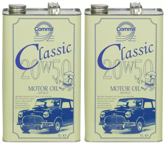 2x Comma - Classic Motor Oil Car Engine Performance 20W50 Old Engines - 5L = 10L