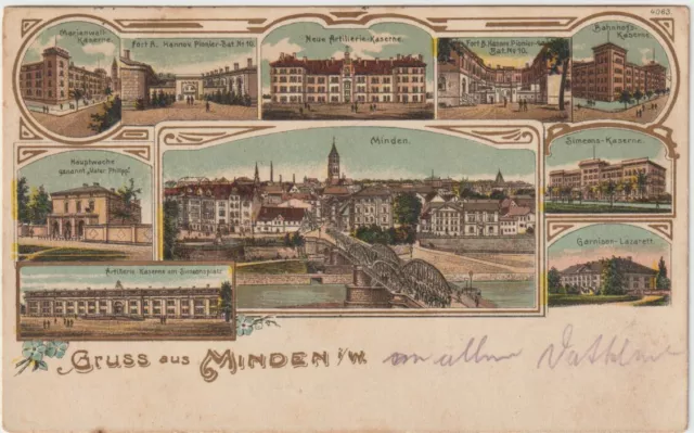 AK Gruss aus Minden, Simeons-Kaserne, Marienwall-Kaserne, Feldpost 1915