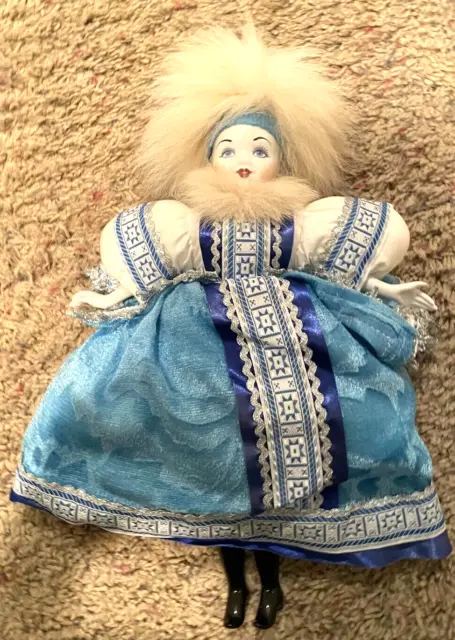 Russian Snow Queen Porcelain Doll in Traditional Folk Costume