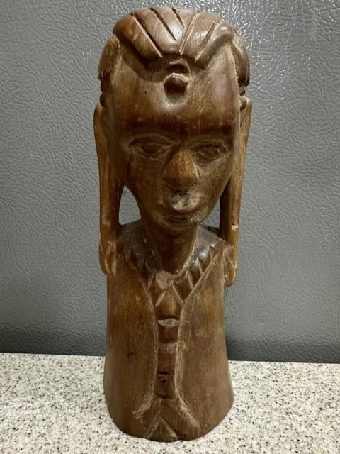 Vintage Hand Carved Wood Folk Art African Tribal Bust Sculpture