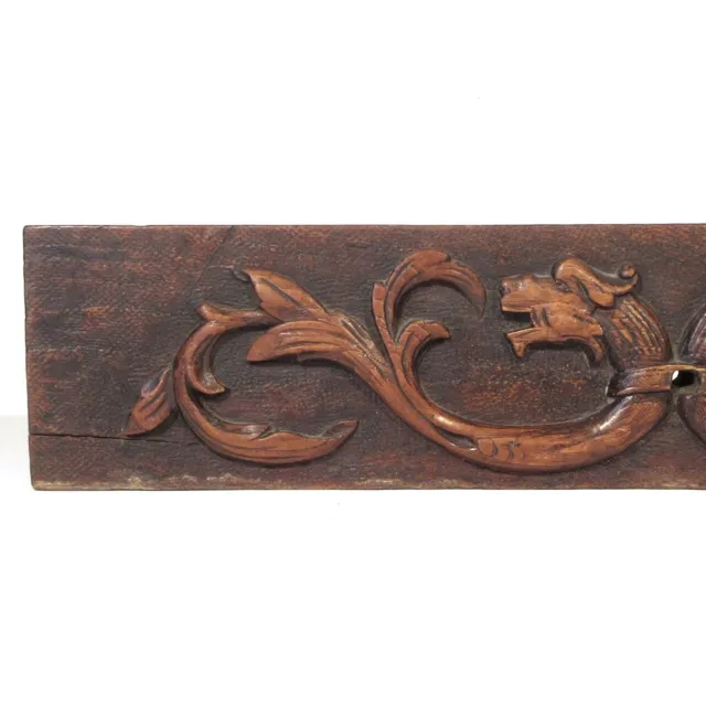 Antique French Hand Carved Wooden Panel, Dragons, Leaves 3
