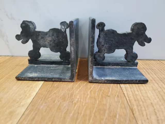VTG Pair Cast Iron Artisan Made Poodle Silhouette Dog Book Ends Door Stops