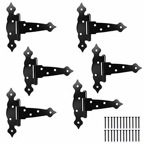 Ilyapa Heavy Duty Gate Hinges, 6 Pack - 5 Inch Decorative Outdoor T Strap Hinges