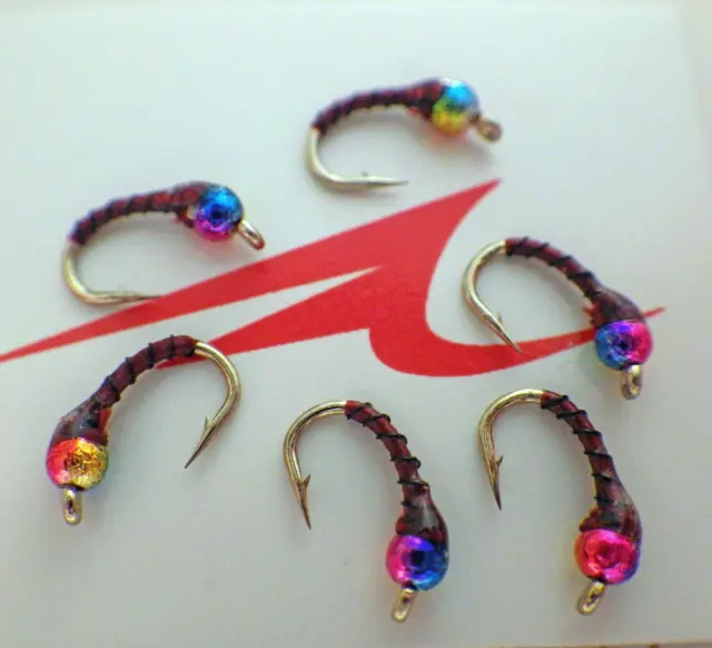 Rainbow Zebra Midge-Tungsten-Cranberry-Fly Fishing Flies-Trout Flies-New SP