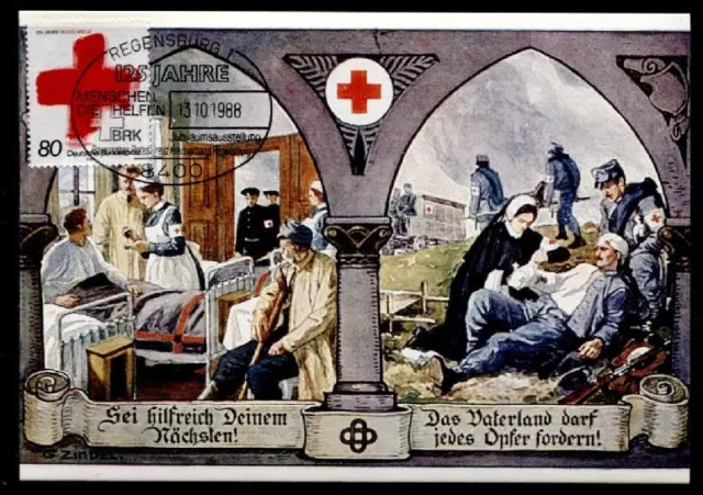 125J.Int.Rotes Kreuz.Bild aus Spendenkarte aus 1.Weltkrieg.Karte-1.SoSt.BRD 1988