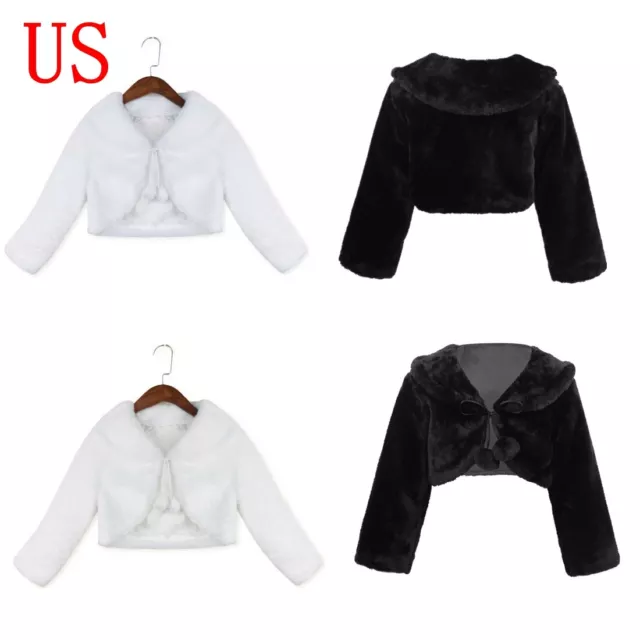 US Girls Faux Fur Coats Bolero Jacket Shrug Wrap Wedding Birthday Party Outwear