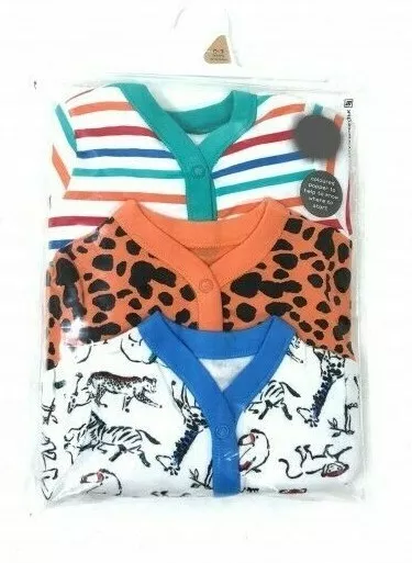 Ex Store Boy 3 Pack Jungle Zoo Animal Print Stripe Sleepsuit 0 1 3 6 9 12 18 24