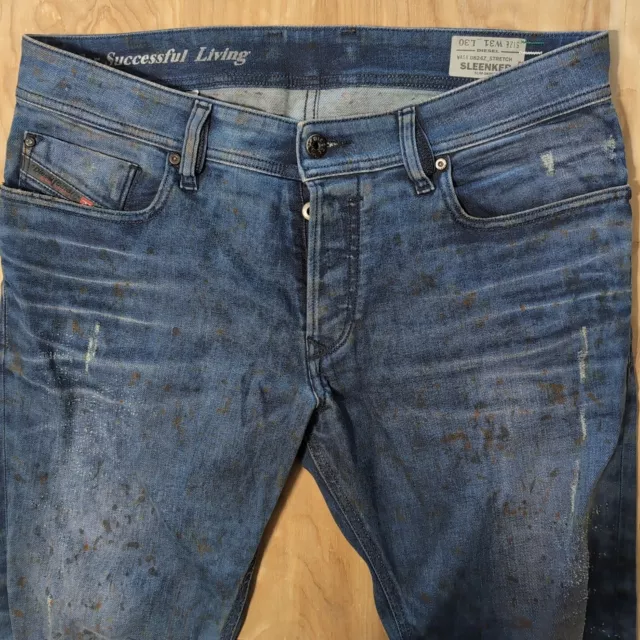 DIESEL SLEENKER-X BLUE Wash Stretch Denim SLIM SKINNY Jeans W34 L28 ...