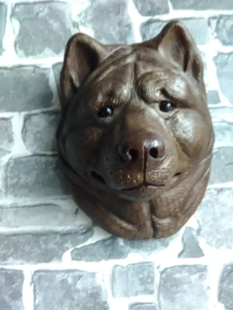 Large Bronzed Stone Akita Dog Dogs Head Wall Hanging Plaque Sculpture 2
