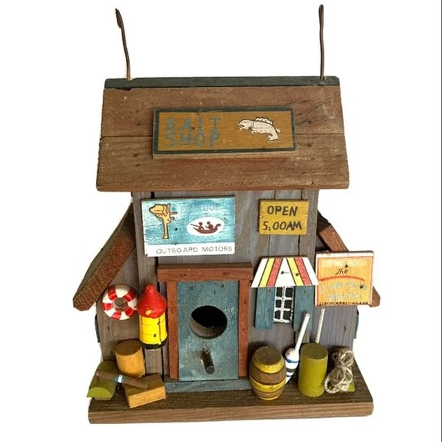 Vintage Wooden Bait Shop Bird House Brown & Blue - 10 Inches Tall