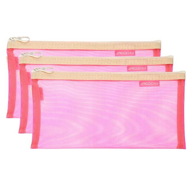 3pcs Mesh Cosmetic Bags, B6 Nylon Zipper Bag Travel Toiletry Pouch, Pink