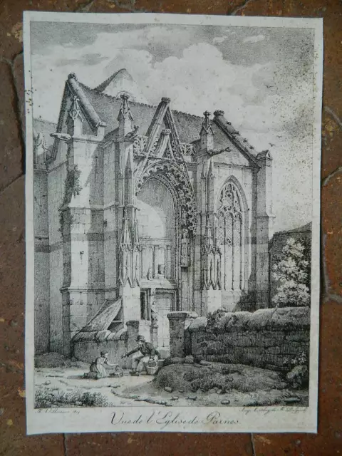 Engraving View the Church Of Parnes, Per Villeneuve 1819 - À Paris, Chez Delpech