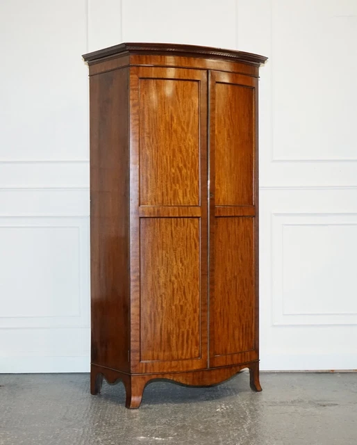 BEAUTIFUL EDWARDIAN 1900s BOW FRONTED TWO DOOR WARDROBE WITH BRASS LINING