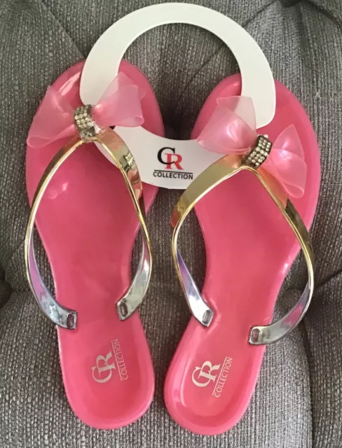 CAPE ROBBIN WOMEN'S JELLY SANDAL PINK JEWELED BOW FLIP FLOP SANDALS Sz. 71/2