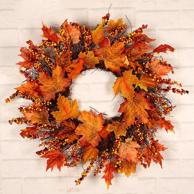 Corona de arce de otoño 45 cm corona de otoño decoración de Navidad corona de arce