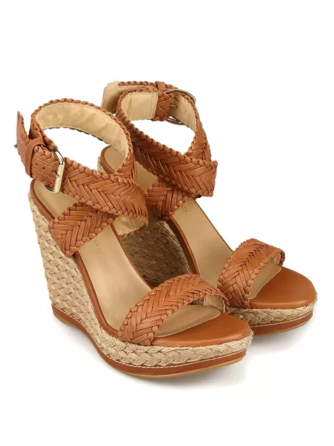 Stuart Weitzman N1685* Womens Brown Elixir Braided Leather Wedge Sandals Size 10