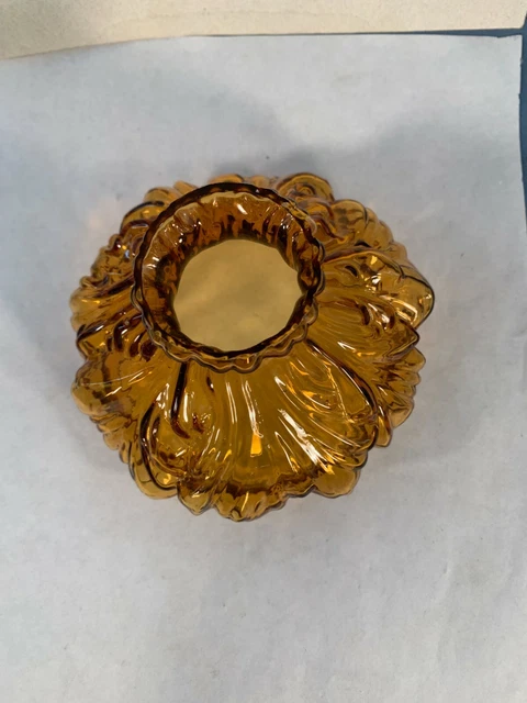 Miniature Amber Glass Plume pattern Miniature Oil Lamp Shade 4" base 2