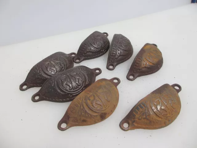 Victorian Iron Drawer Cup Handles Cupboard Pulls Shell Old Antique