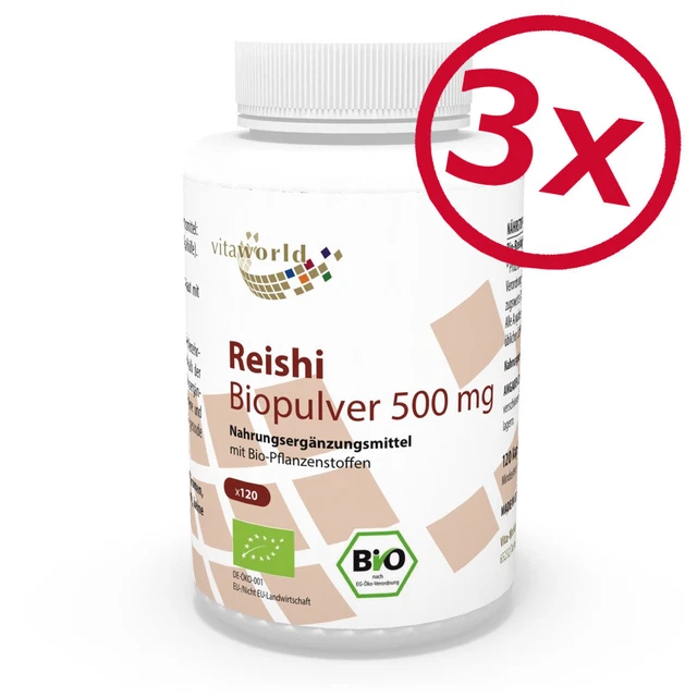 Pack de 3 Reishi Poudre Qualité Bio 500mg 360 Capsules Ganoderma Lucidum