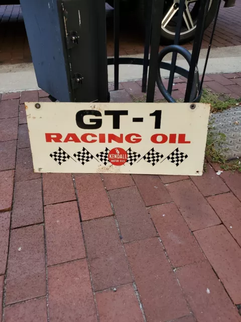 c.1958 Original Vintage Kendall Motor Oil Sign Metal 2 Sided Racing GT-1 Flags c.1958 Original Vintage Kendall Motor Oil Sign Metal 2 Sided Racing GT-1 Flags