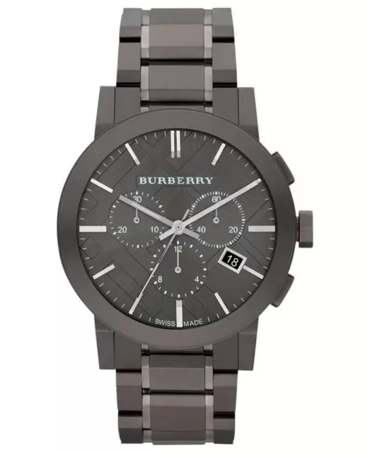 New in box Burberry Swiss Made Gunmetal Chronograph Bu9354 Watch $900