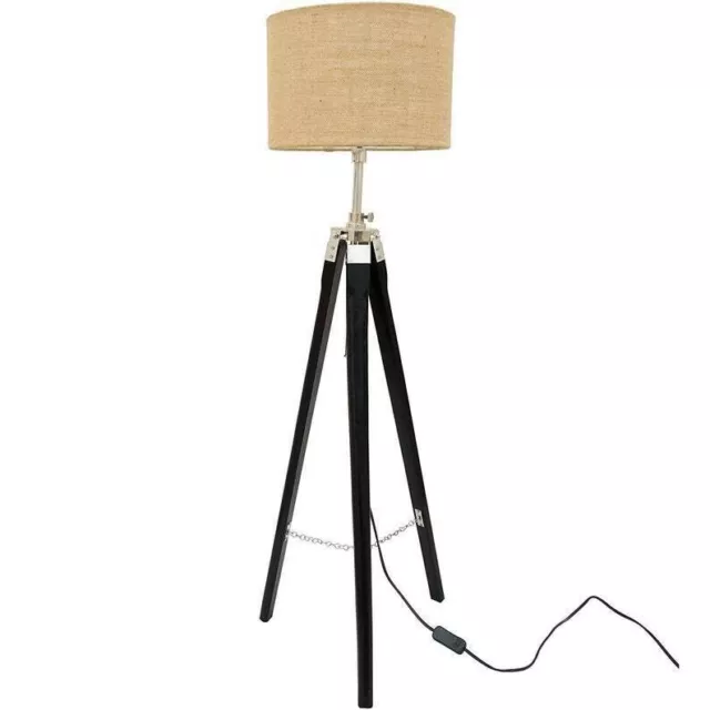 Antique Wooden Tripod Floor Lamp Retro Vintage Home Office Decor Lighting Black