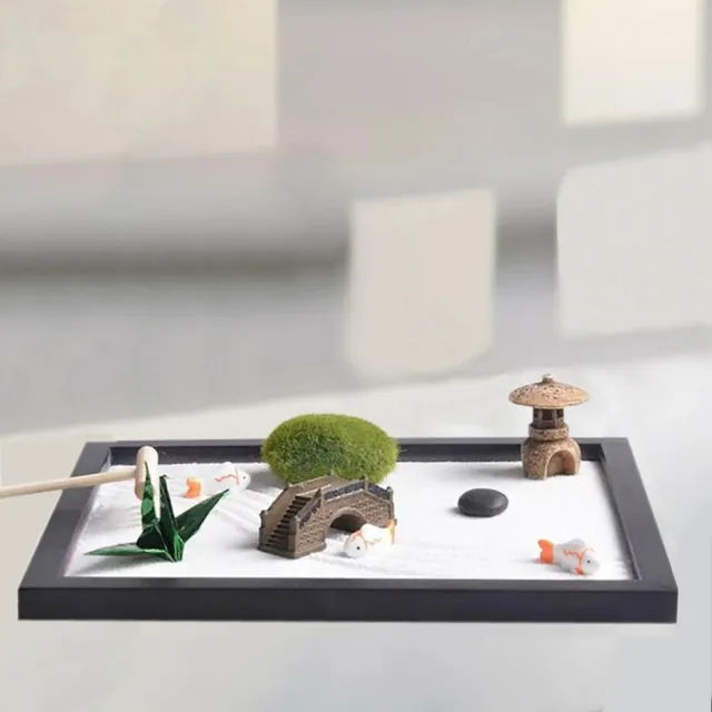 Desktop Meditation Yoga Zen Garden Kit Japanese Tabletop Rock Sand