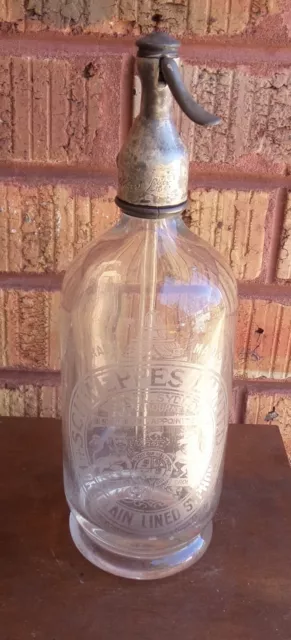 Antique Schweppes London Sydney Melbourne Etched Glass Soda Syphon Bottle