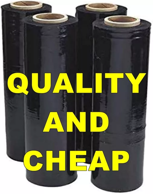 4 Rolls 500mm x 400m 25um BLACK Hand Stretch Film for Pallet Carton Shrink Wrap