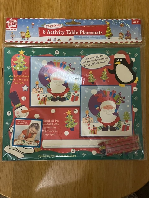NEW 8 x Christmas Activity Table Placemats Creative Kids Colour Puzzle Xmas Gift