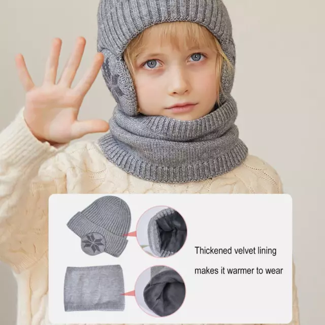 Kids Winter Hat Scarf Set Warm Fleece Balaclava Snow Ski Beanie Cap For Boy  Girl