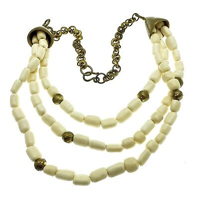 African Ethnic Tribal Layered Necklace  Bone Brass Primitive Jewelry Vintage