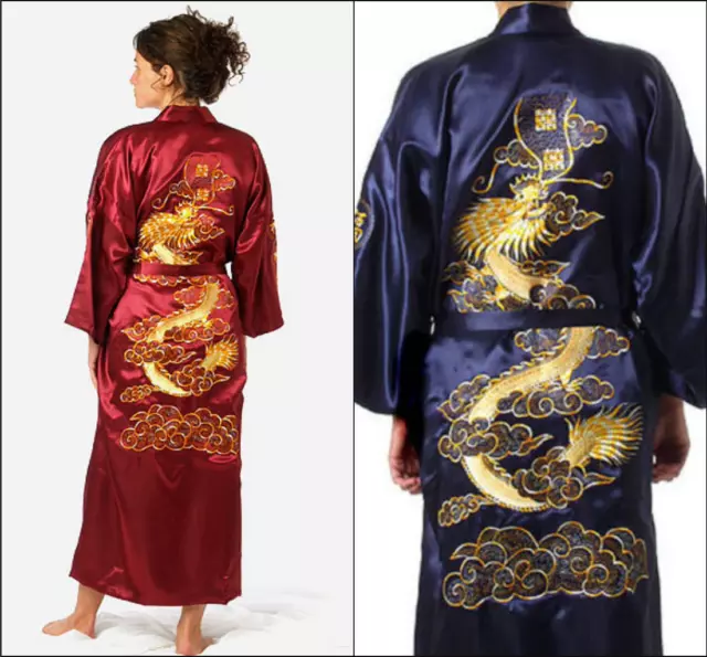 Chinese Long Kimono Satin Silk Robes Embroidery Bath Gown Dragon Royal New Style