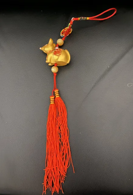 Rat Chinese Lucky Year Of The Rat Hanging Decoration Rare Unusual  Golden Resin