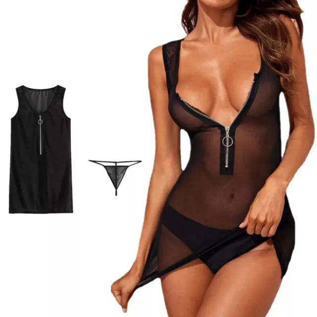 iEFiEL Femmes Mini Robes Lingerie Transparente de Robe Nuisette Sous Vêtement