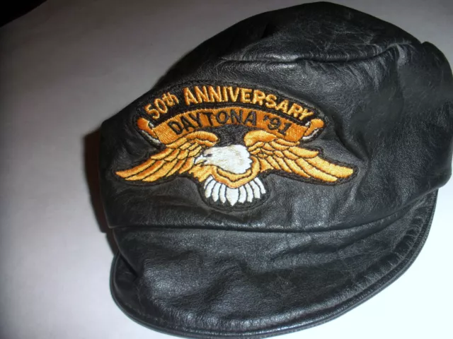 VINTAGE LEATHER MOTORCYCLE Hat - 50TH Anniversary Dayton '91 $14.99 ...