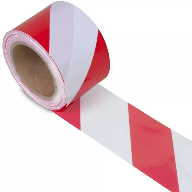 Hazard Warning Barrier Tape Roll - Non Adhesive -  Red and White - 75mm x 100m