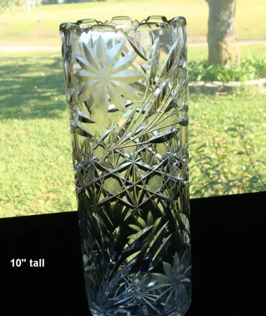 Antique ABP American Brilliant Cylinder Vase 10"  Luzurne Marigold Pattern