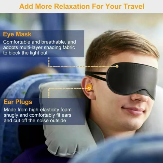 Inflatable Car Airplane Travel Sleep Head Neck Rest Office Nap Pillow + Eye Mask 3