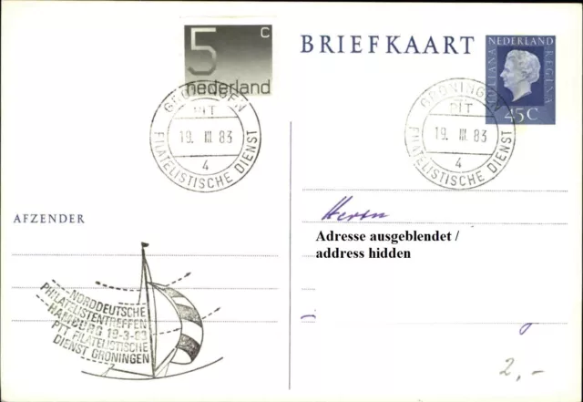 Ganzsachen Postkarte Nederland Briefkaart Sonderstempel Hamburg 1983 gebraucht