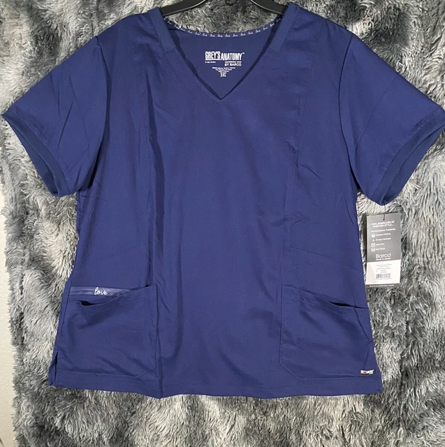 Grey’s Anatomy by Barco 2XL Scrub Top Indigo Blue Love Zipper Top
