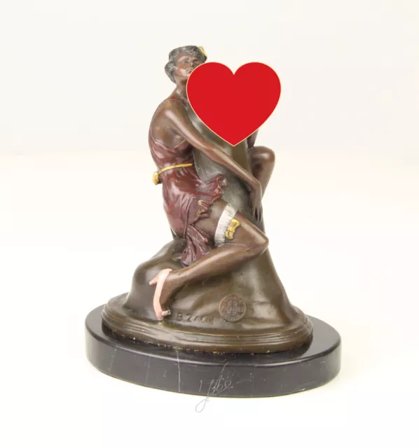 9973294 BRONZE SCULPTURE Figure Lady IN Negligee Embracing Phallus