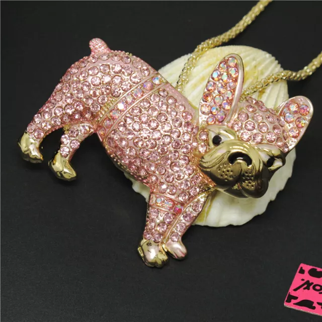 New Pink Rhinestone Bling Cute Pug Dog Crystal Pendant Holiday gifts Necklace 3