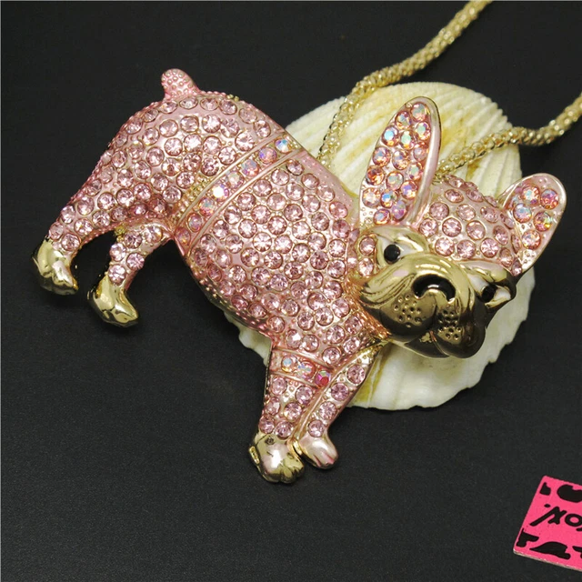 New Pink Rhinestone Bling Cute Pug Dog Crystal Pendant Holiday gifts Necklace 3